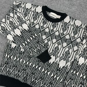 Vintage Gabrielle Sweater Men S Black White Geometric 100% Acrylic Knit Pullover